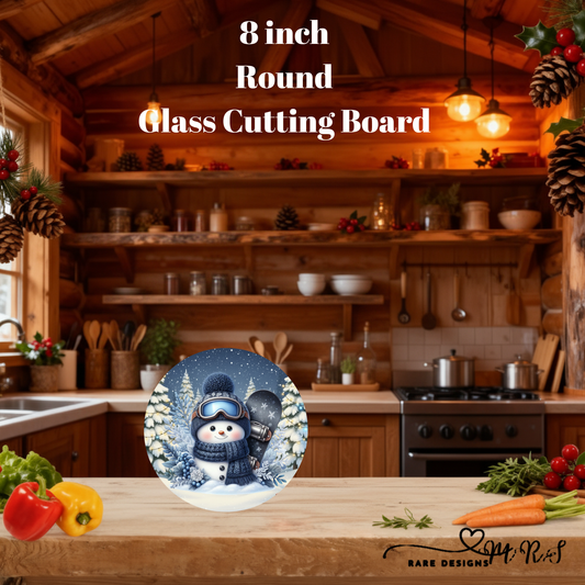Snowy Snowman Christmas 8" Round Glass Cutting Board Collection
