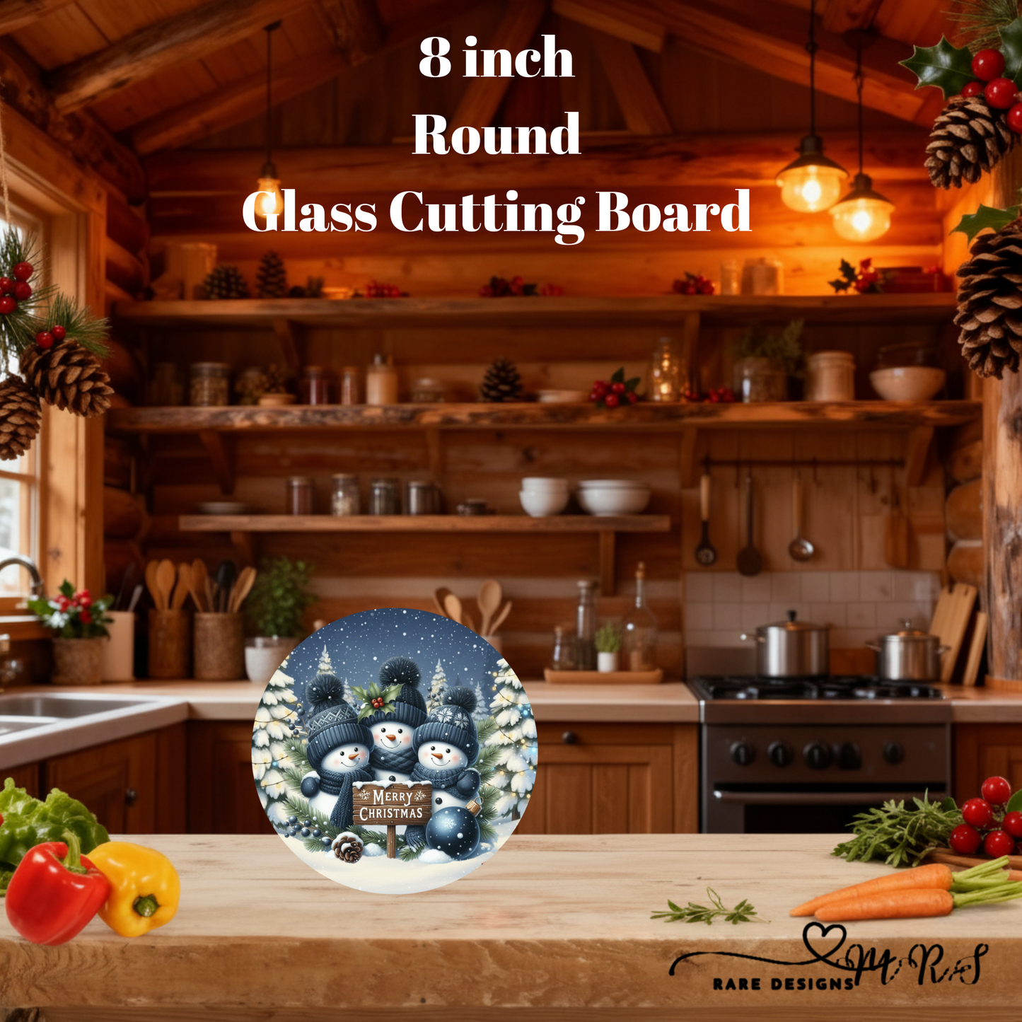 Snowy Snowman Christmas 8" Round Glass Cutting Board Collection