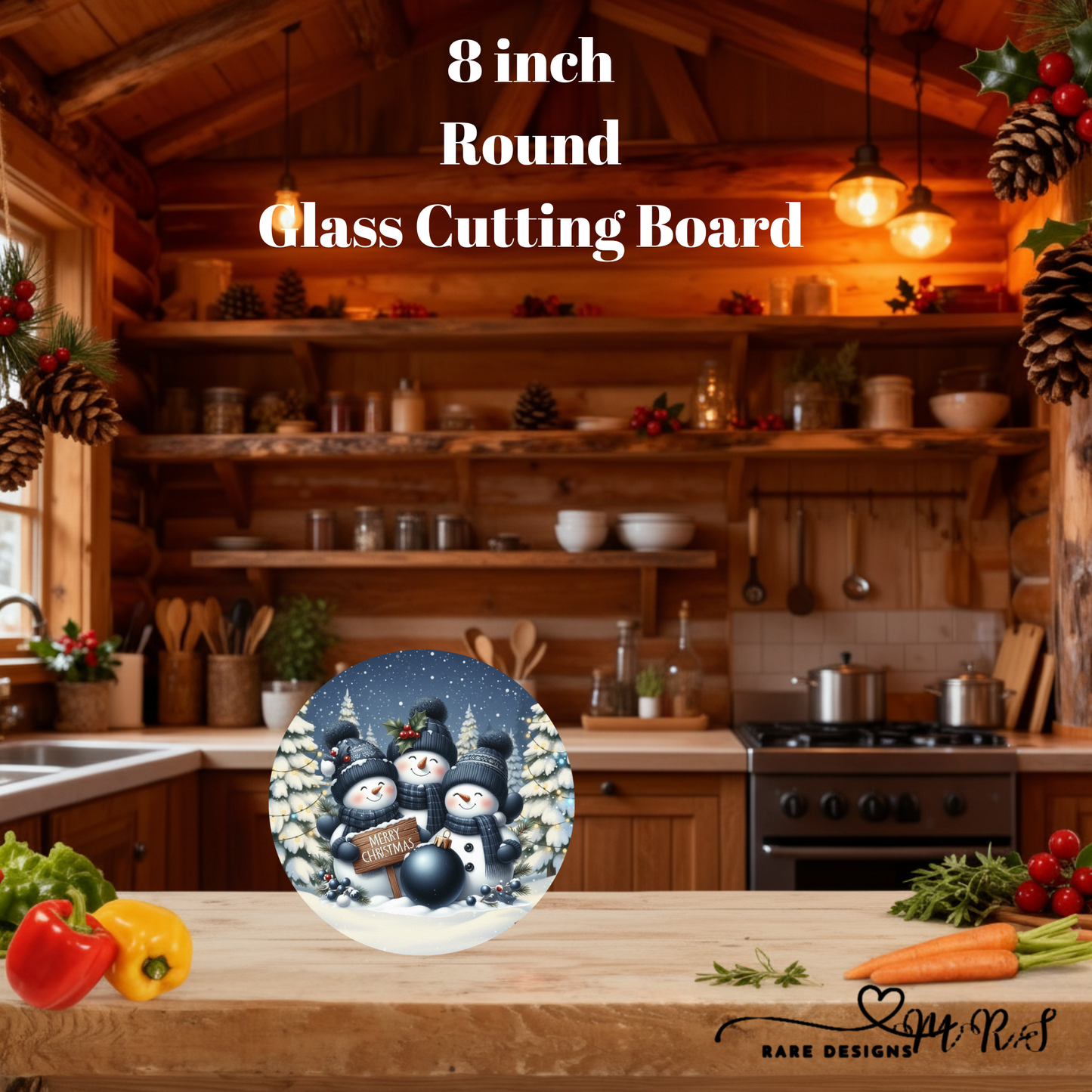 Snowy Snowman Christmas 8" Round Glass Cutting Board Collection