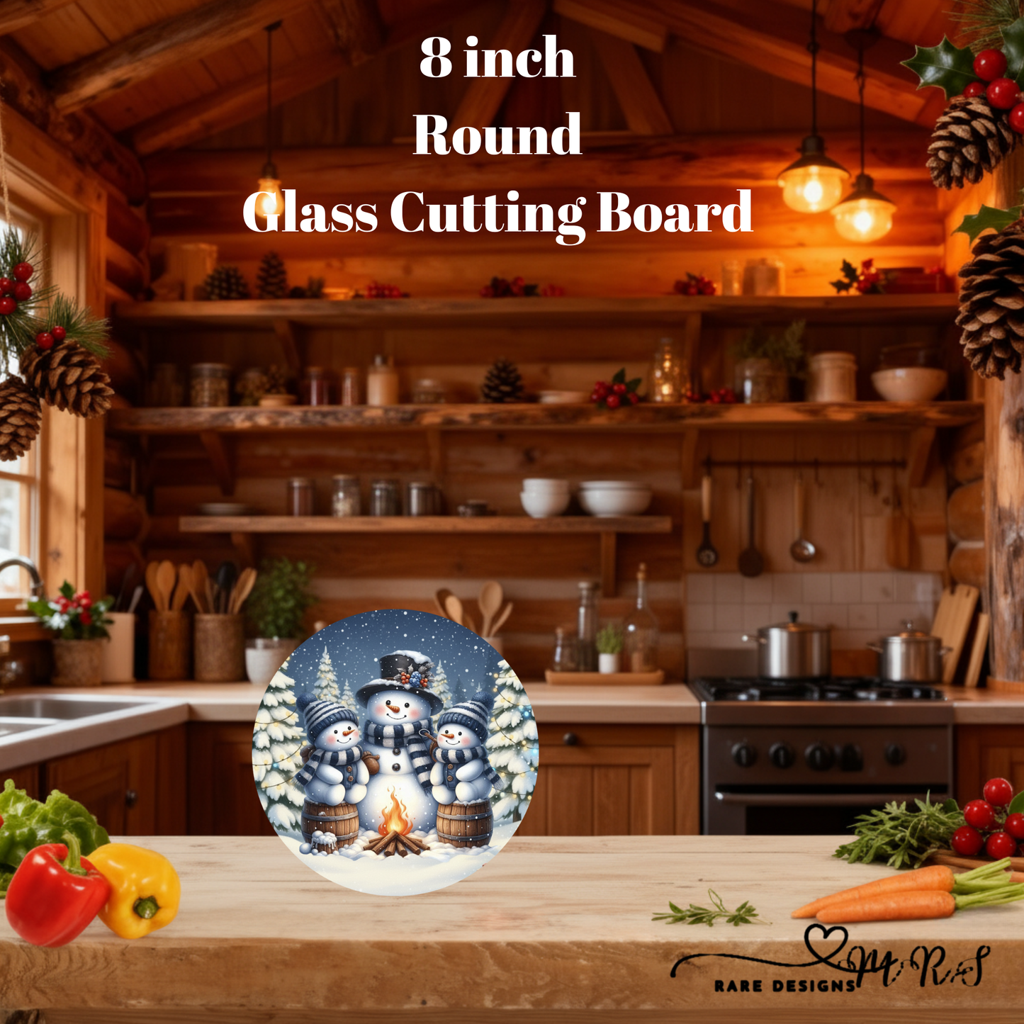 Snowy Snowman Christmas 8" Round Glass Cutting Board Collection