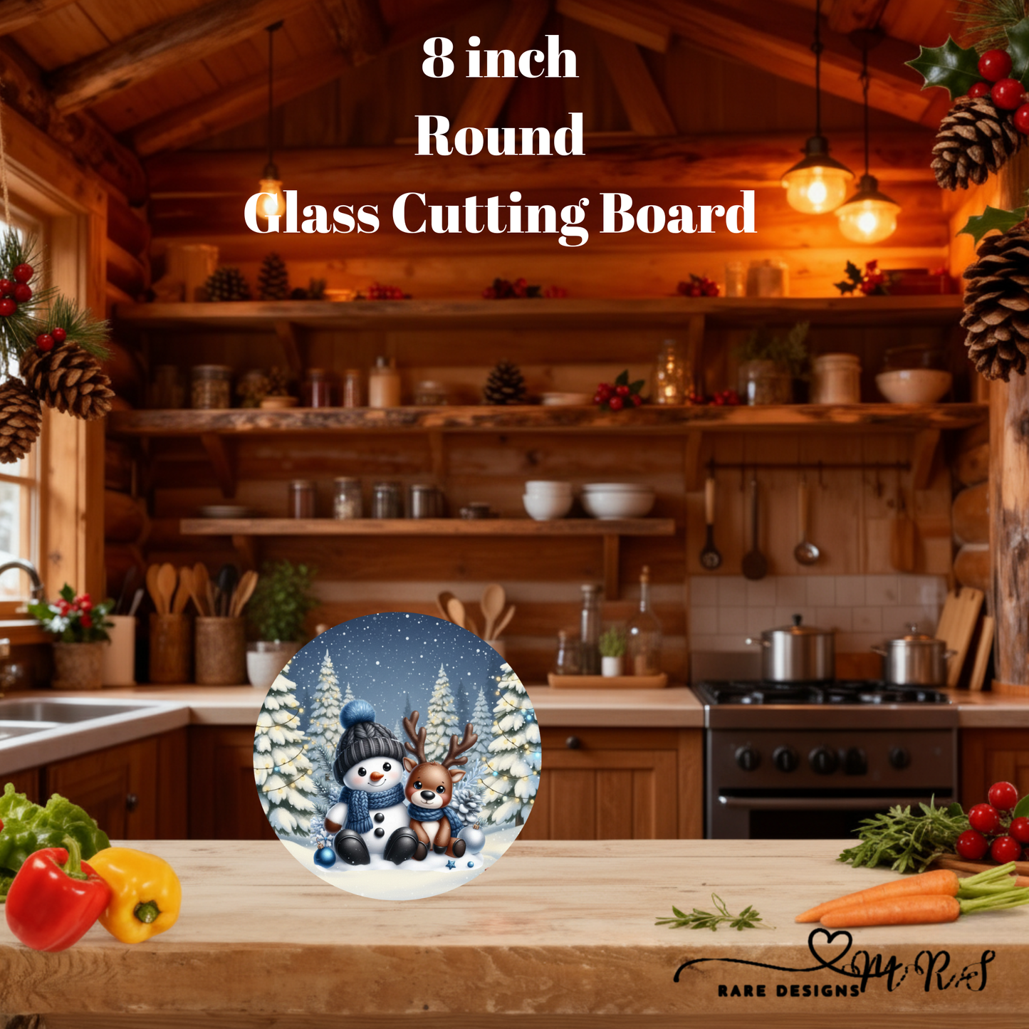 Snowy Snowman Christmas 8" Round Glass Cutting Board Collection