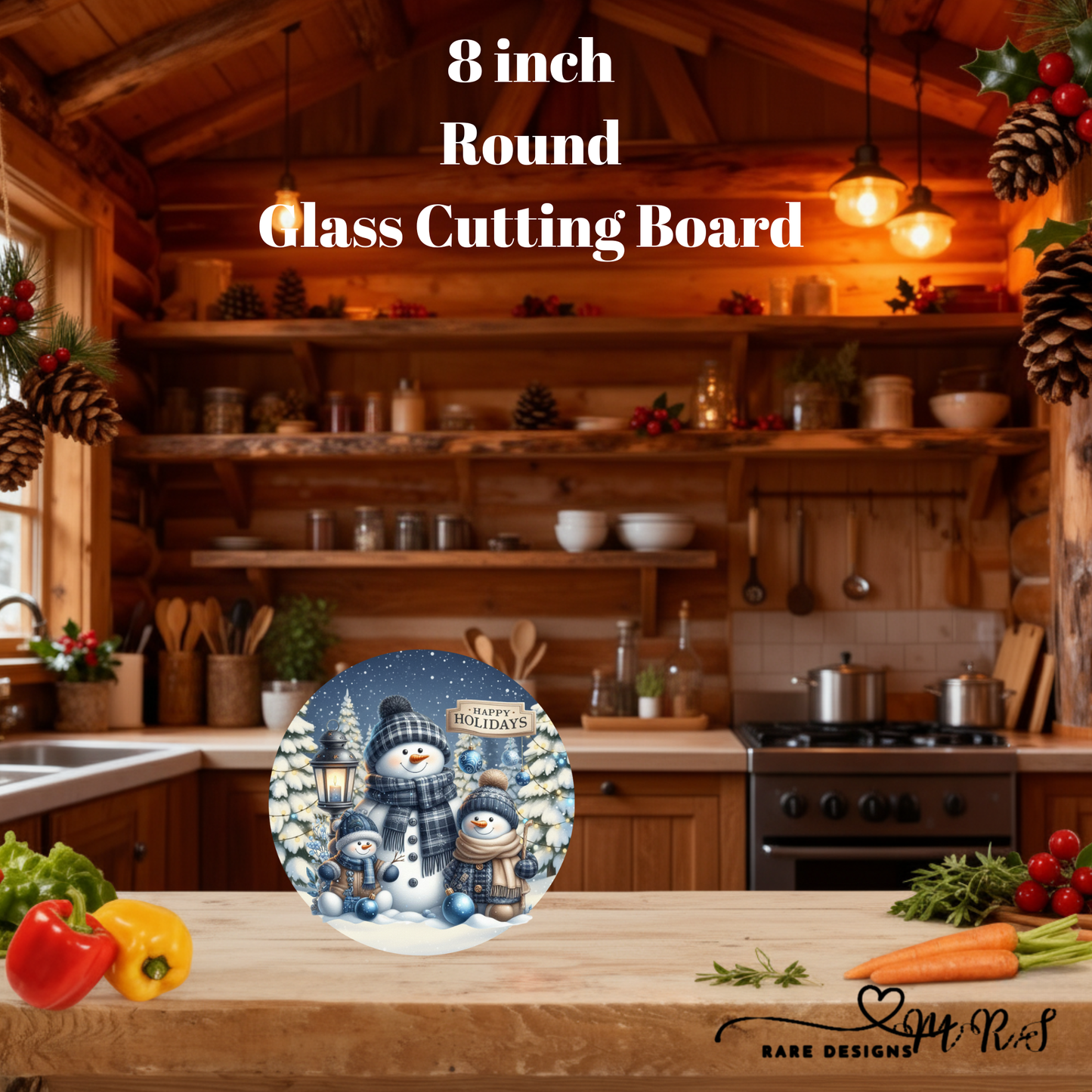 Snowy Snowman Christmas 8" Round Glass Cutting Board Collection