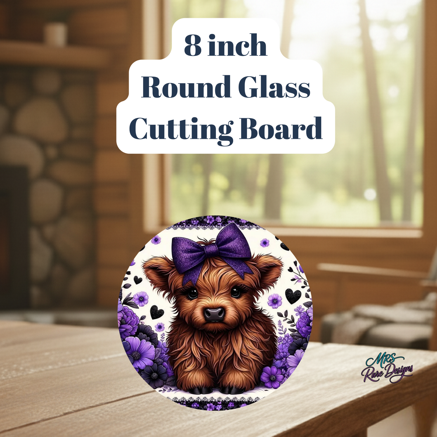 Highland Cow 8-Inch Round Glass Cutting Board Collection – Floral Farmhouse Kitchen Decor
