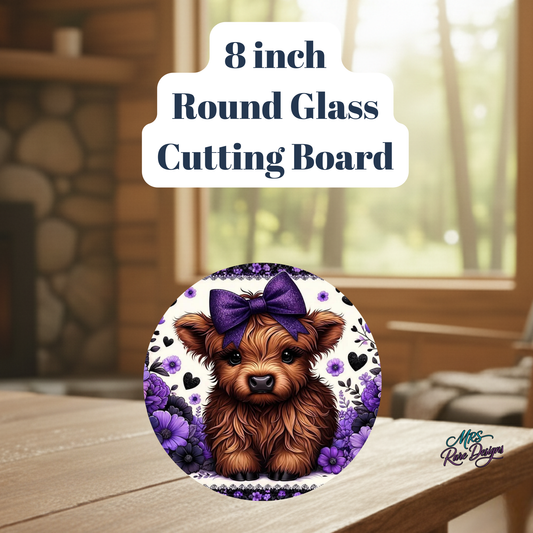 Highland Cow 8-Inch Round Glass Cutting Board Collection – Floral Farmhouse Kitchen Decor