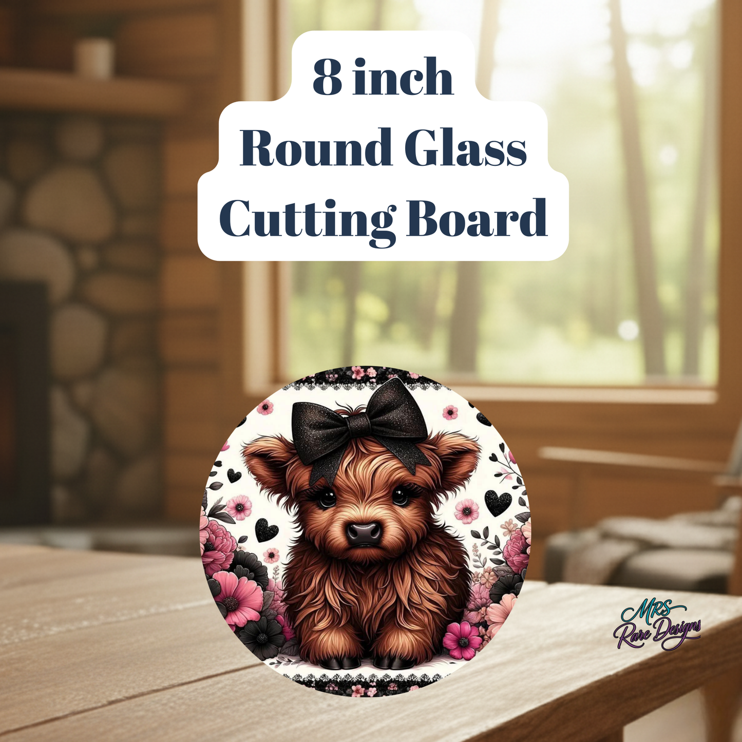 Highland Cow 8-Inch Round Glass Cutting Board Collection – Floral Farmhouse Kitchen Decor