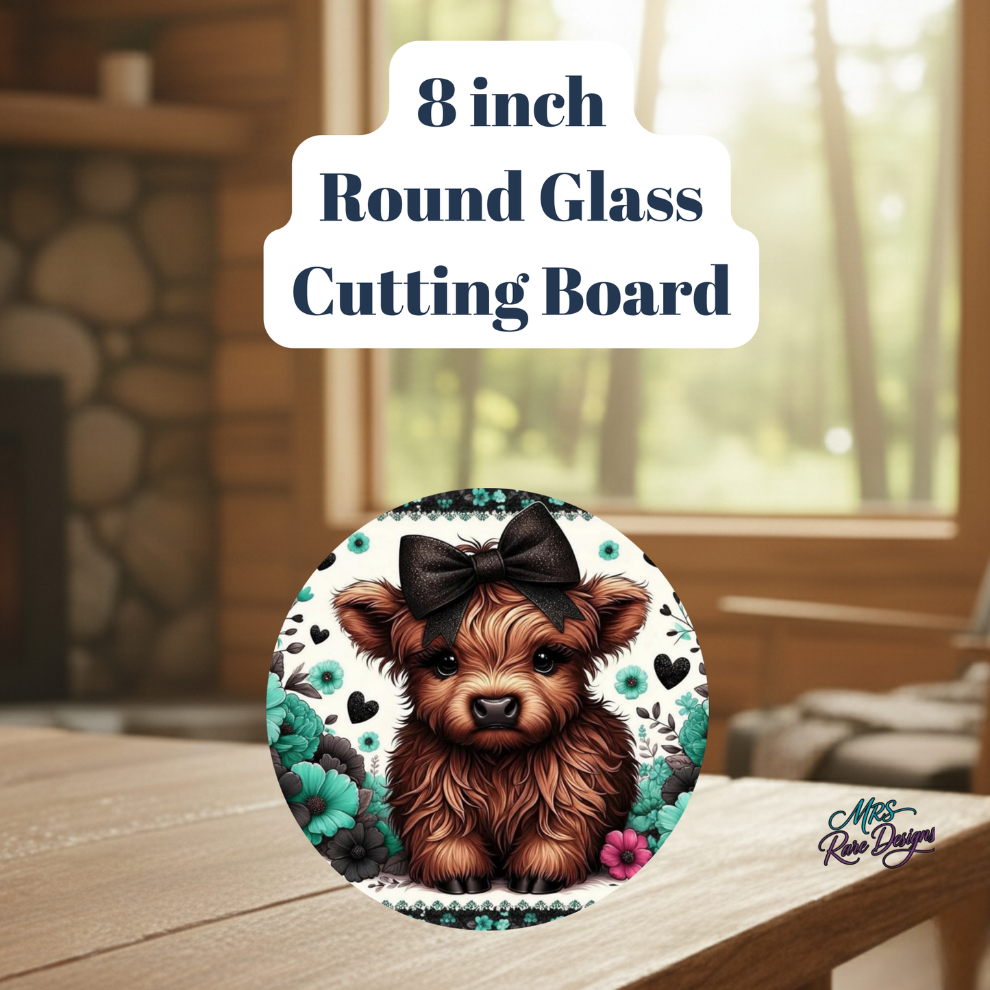 Highland Cow 8-Inch Round Glass Cutting Board Collection – Floral Farmhouse Kitchen Decor