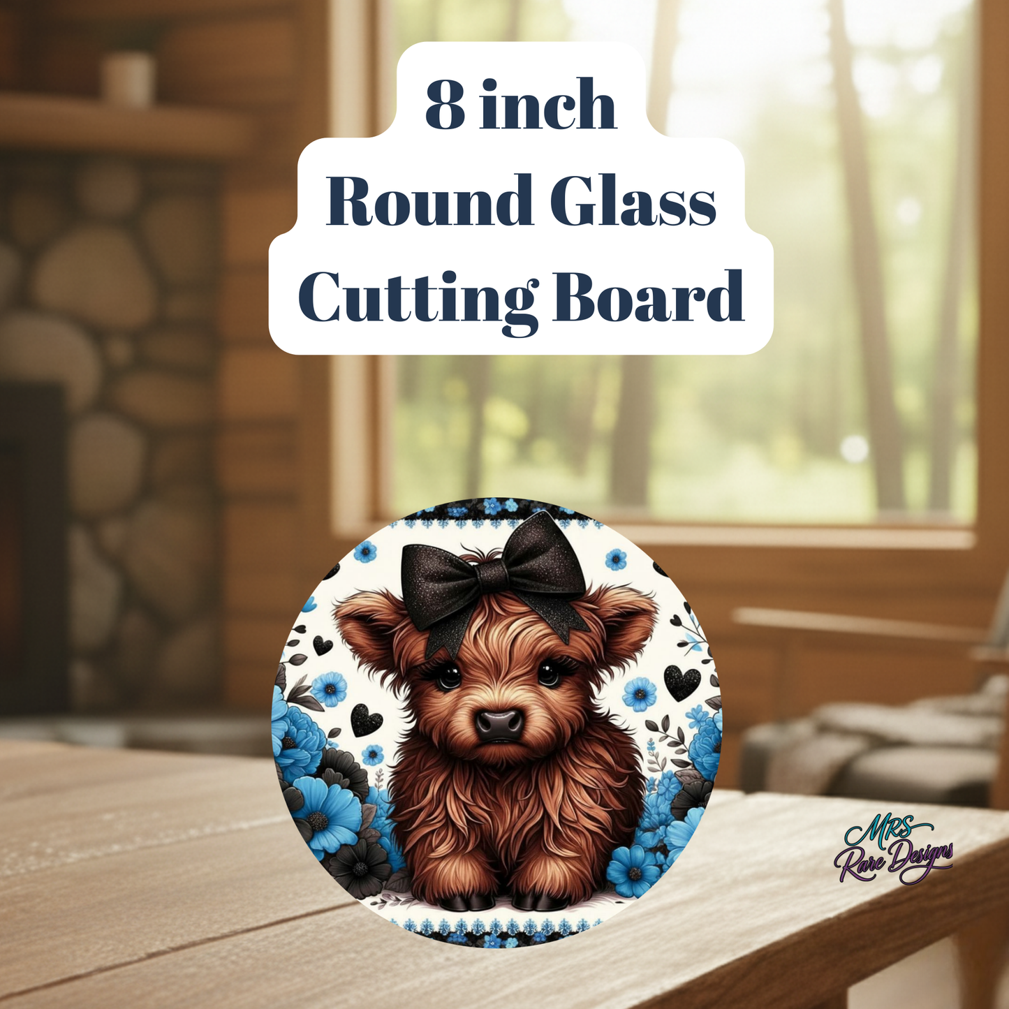 Highland Cow 8-Inch Round Glass Cutting Board Collection – Floral Farmhouse Kitchen Decor