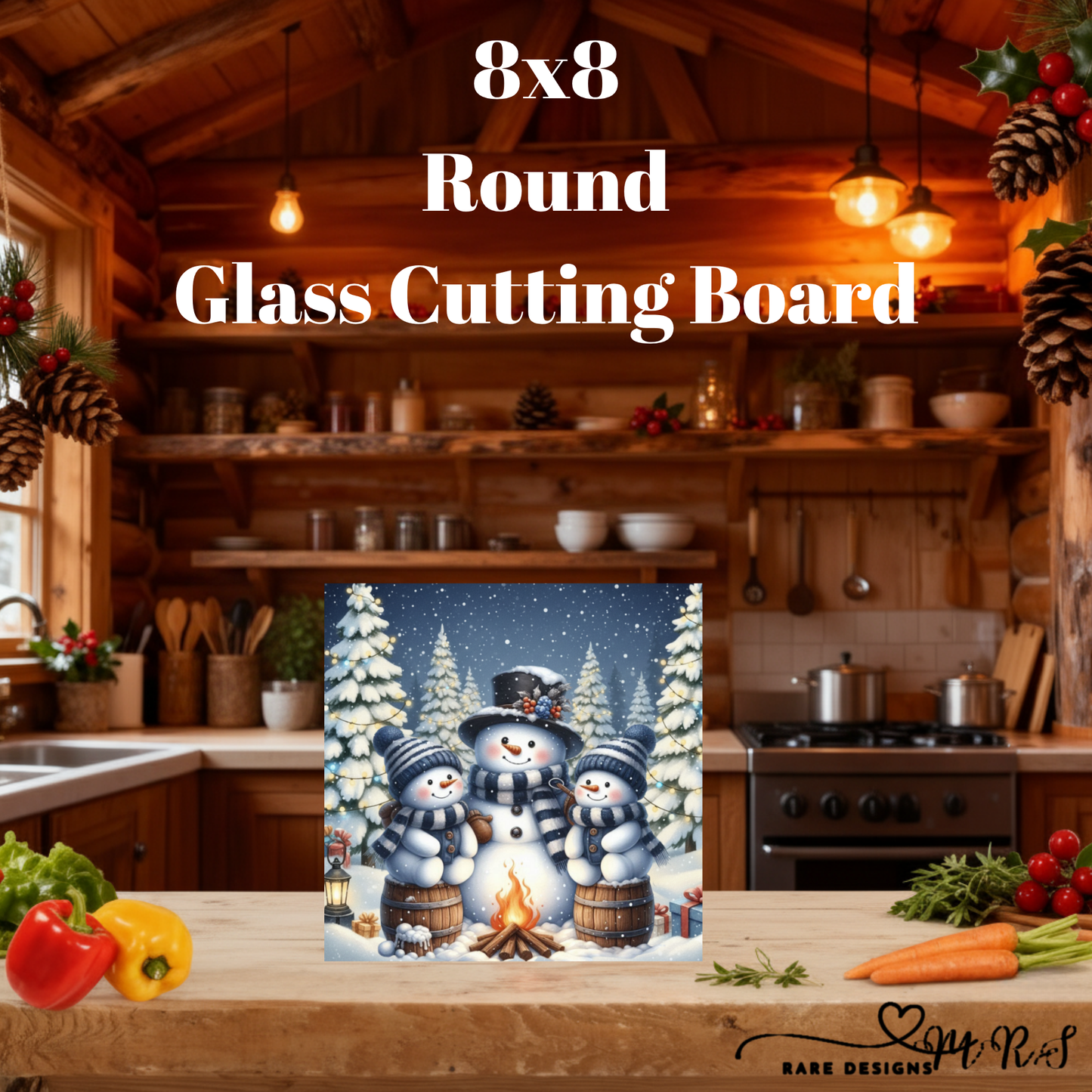 Cozy Snowman Christmas 8x8 Square Glass Cutting Board Collection