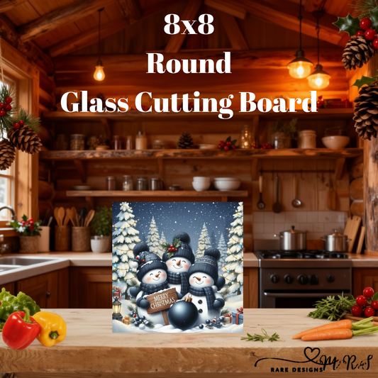 Cozy Snowman Christmas 8x8 Square Glass Cutting Board Collection