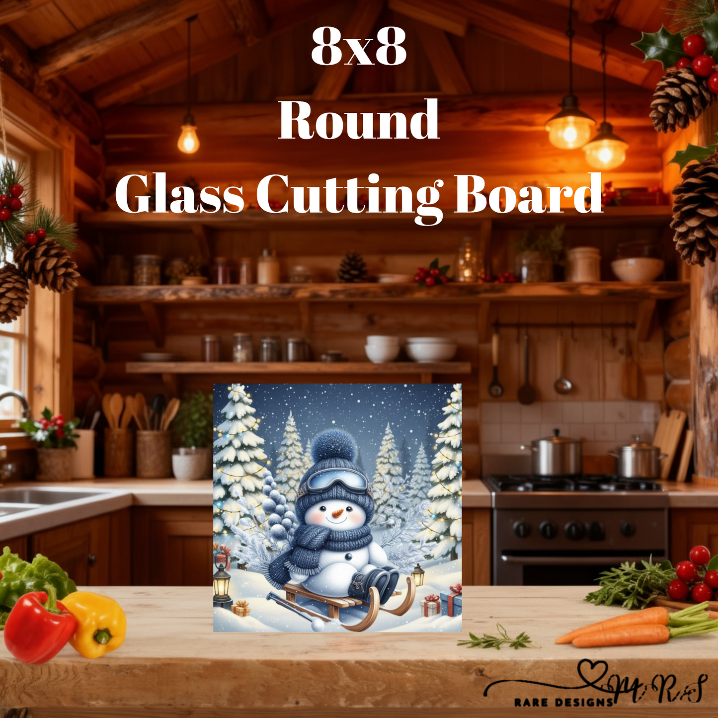 Cozy Snowman Christmas 8x8 Square Glass Cutting Board Collection