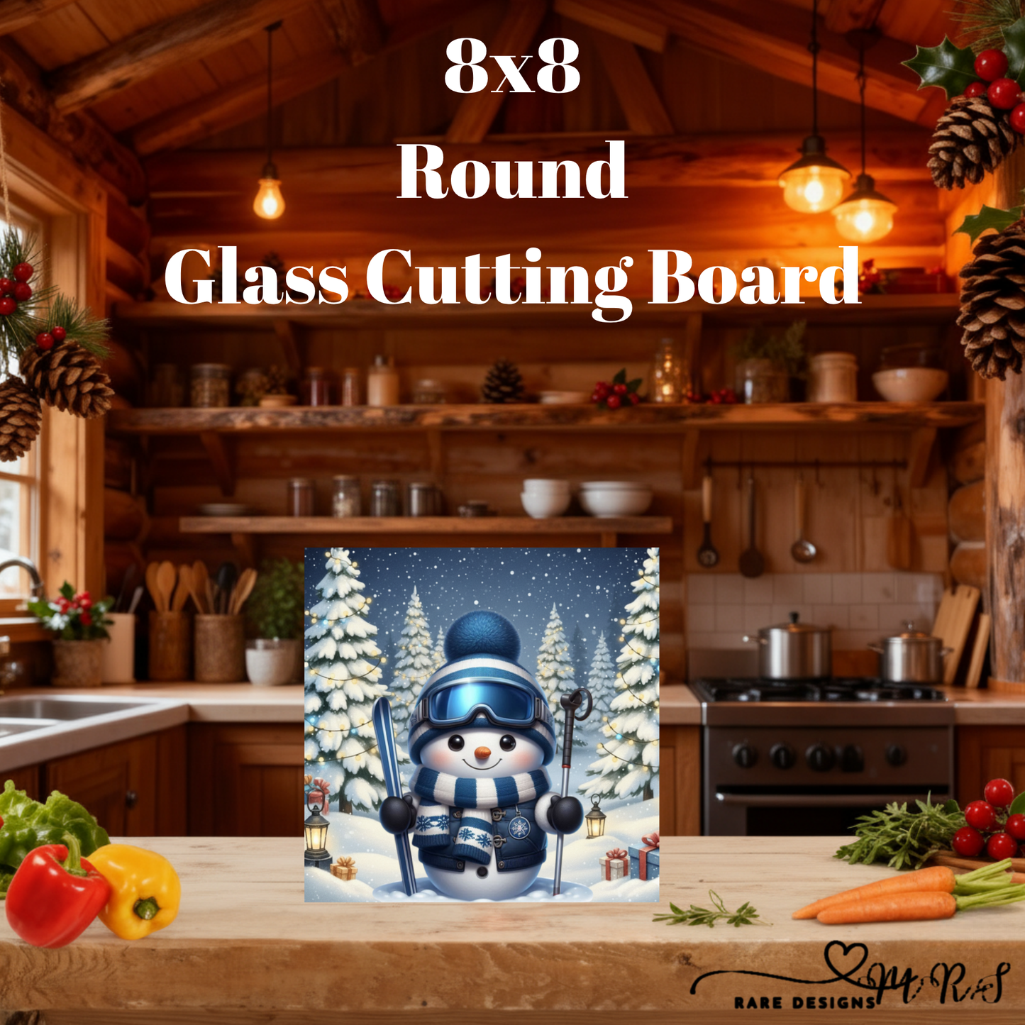 Cozy Snowman Christmas 8x8 Square Glass Cutting Board Collection