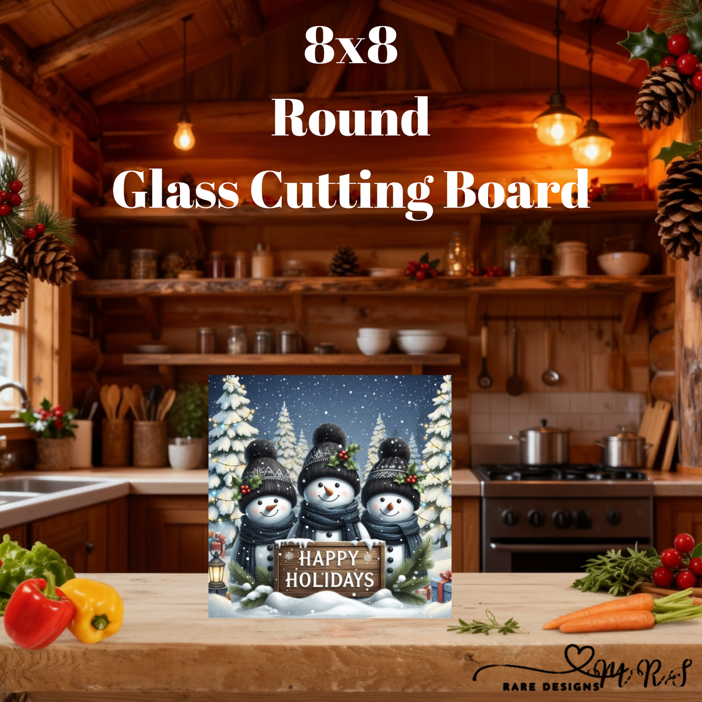 Cozy Snowman Christmas 8x8 Square Glass Cutting Board Collection