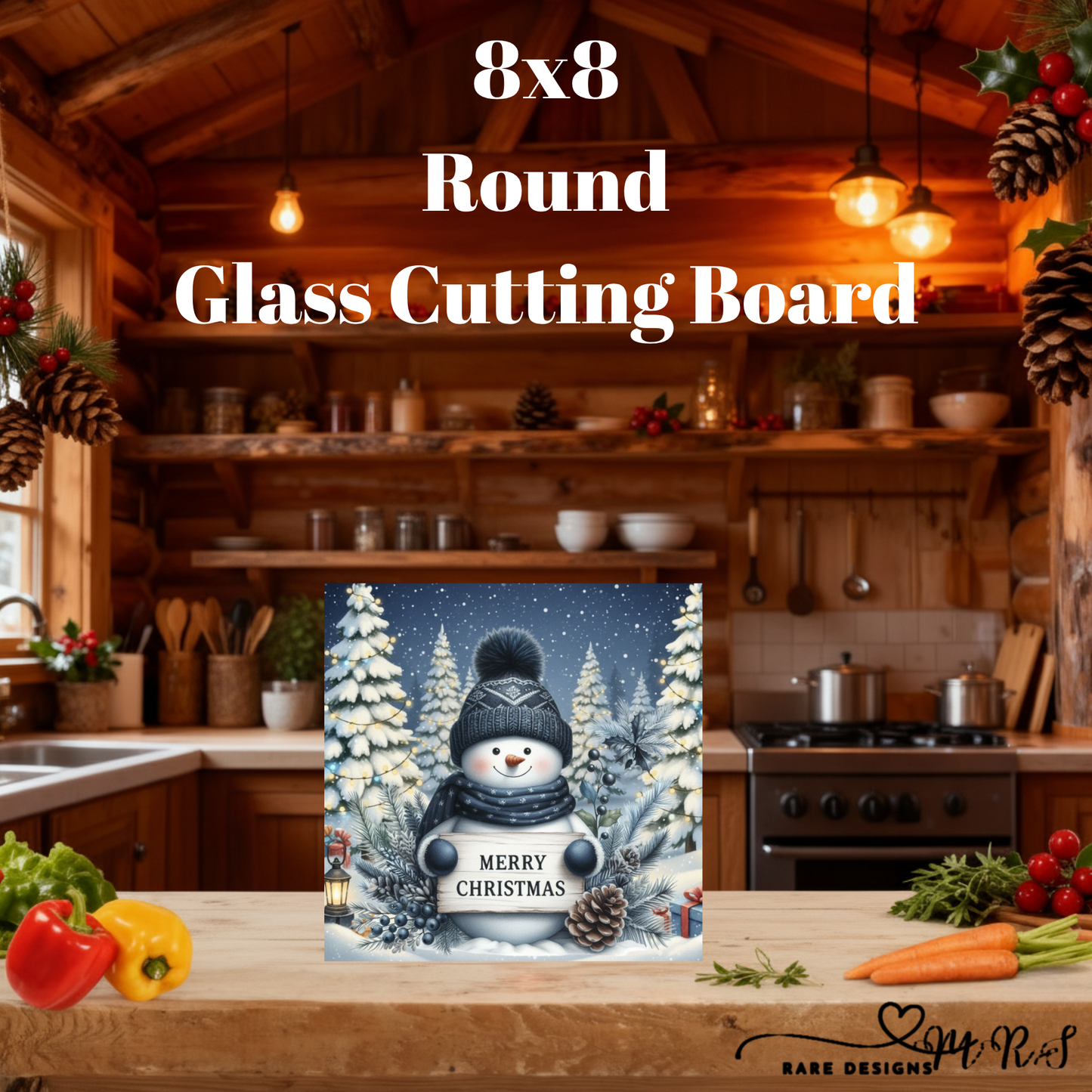 Cozy Snowman Christmas 8x8 Square Glass Cutting Board Collection