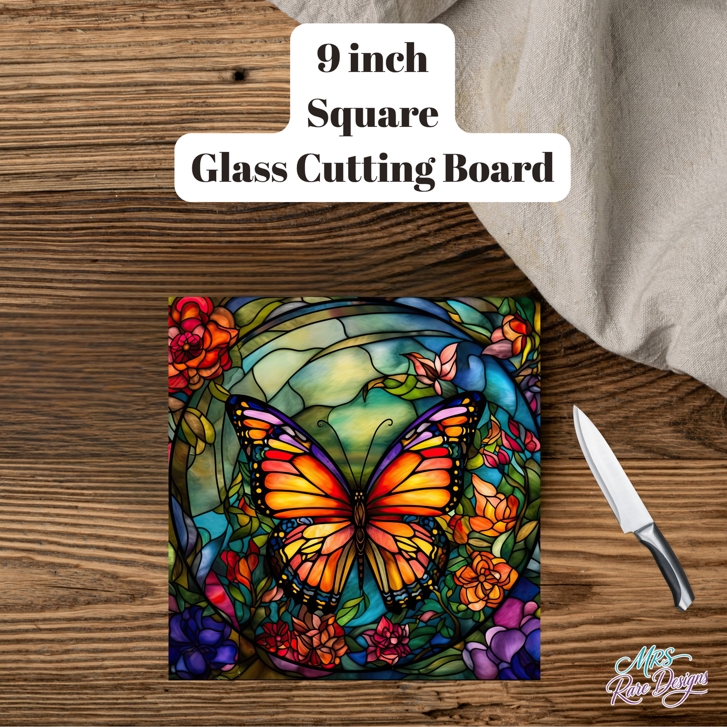 "Butterfly Bliss" Square Stained Glass Cutting Board