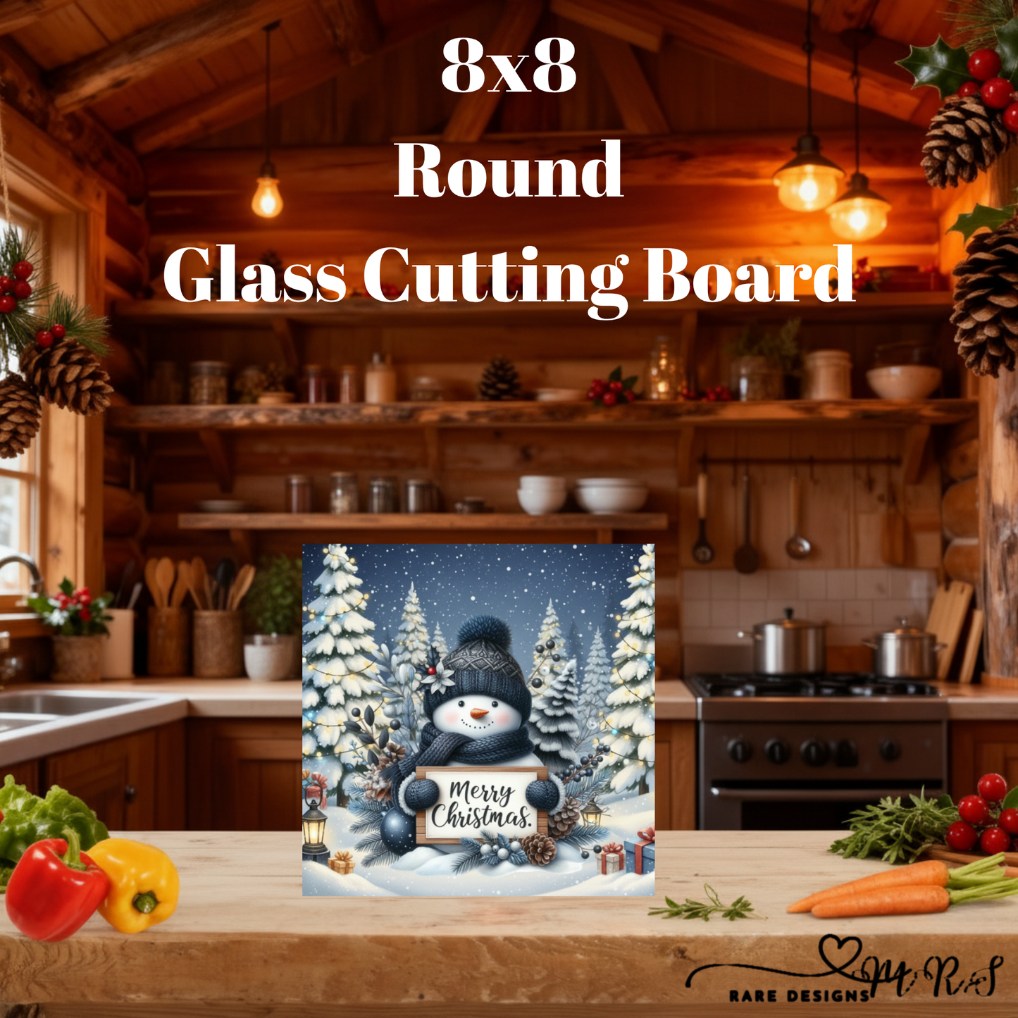 Cozy Snowman Christmas 8x8 Square Glass Cutting Board Collection