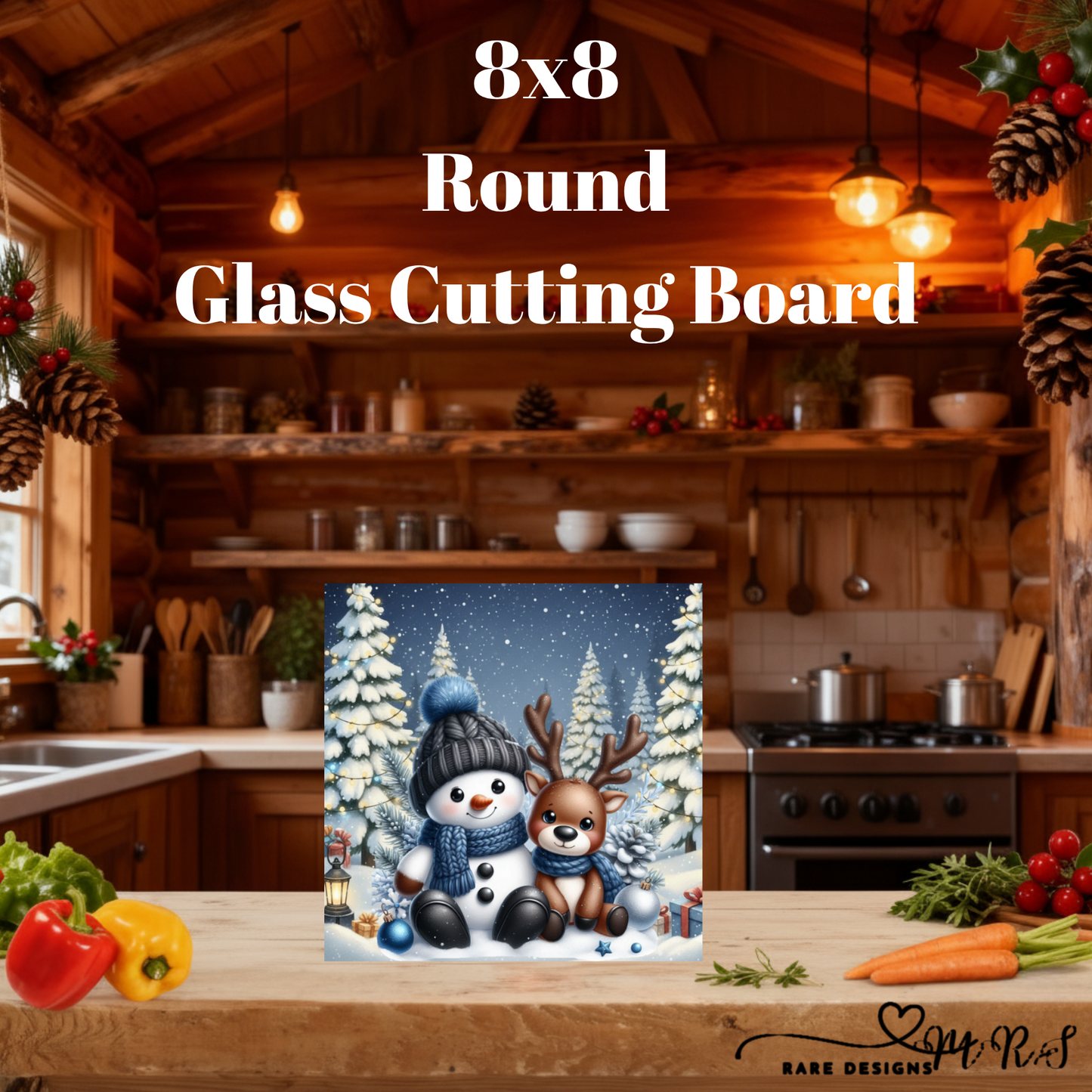 Cozy Snowman Christmas 8x8 Square Glass Cutting Board Collection
