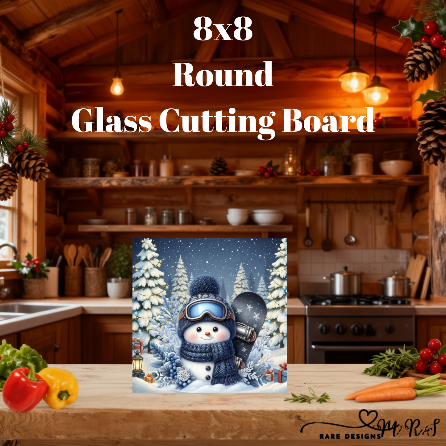 Cozy Snowman Christmas 8x8 Square Glass Cutting Board Collection