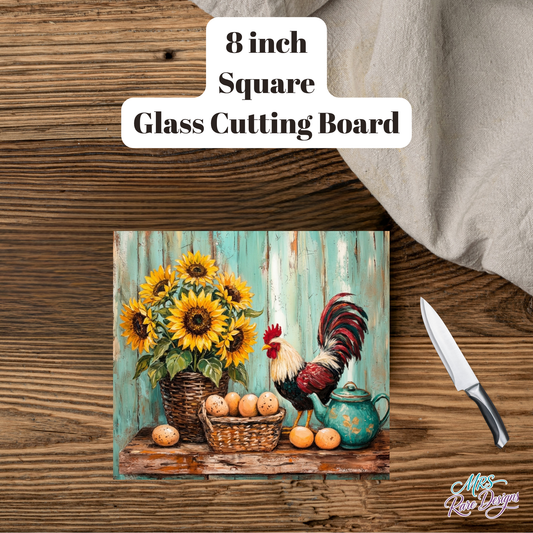 Farmhouse Rooster & Sunflower Charm Glass Board Set