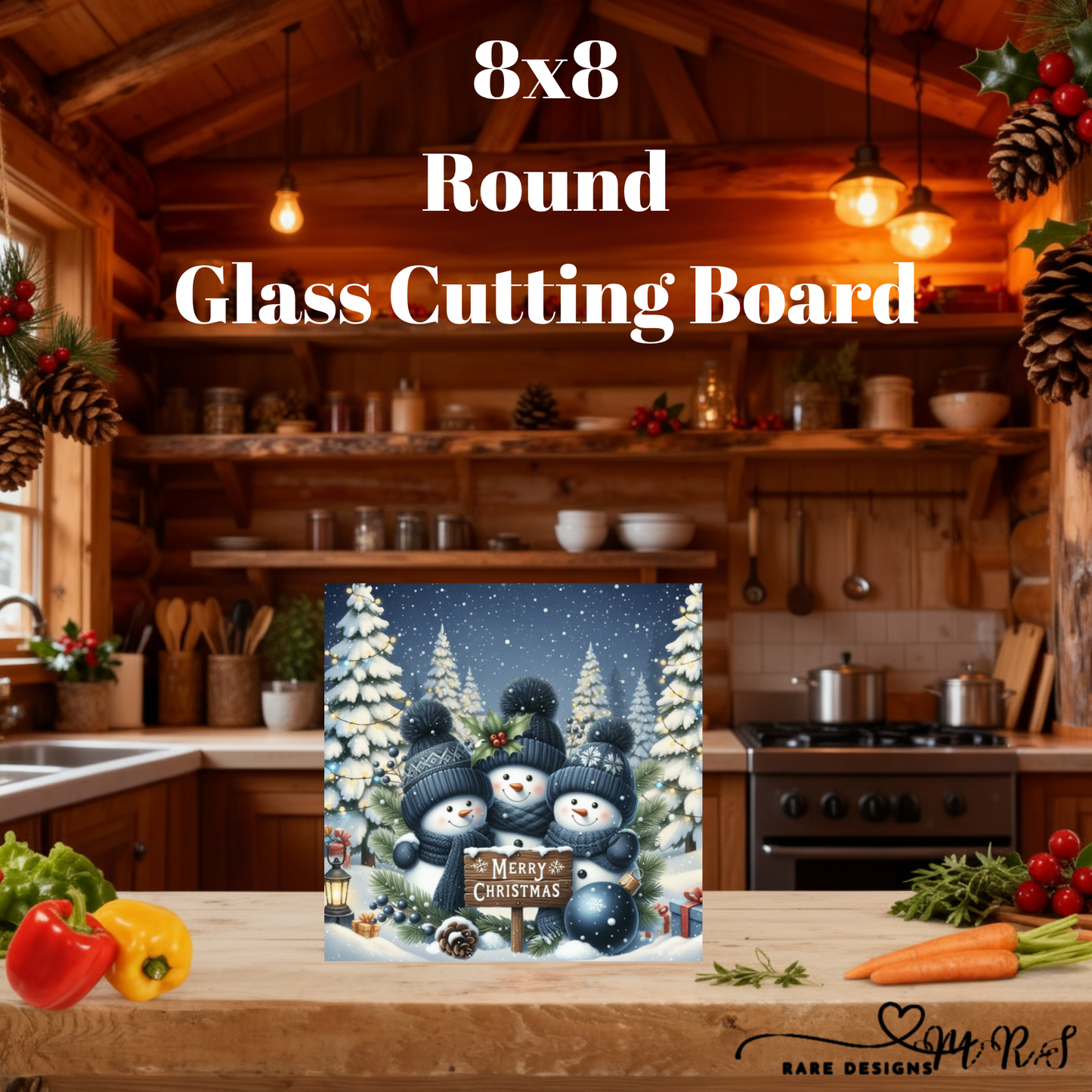 Cozy Snowman Christmas 8x8 Square Glass Cutting Board Collection