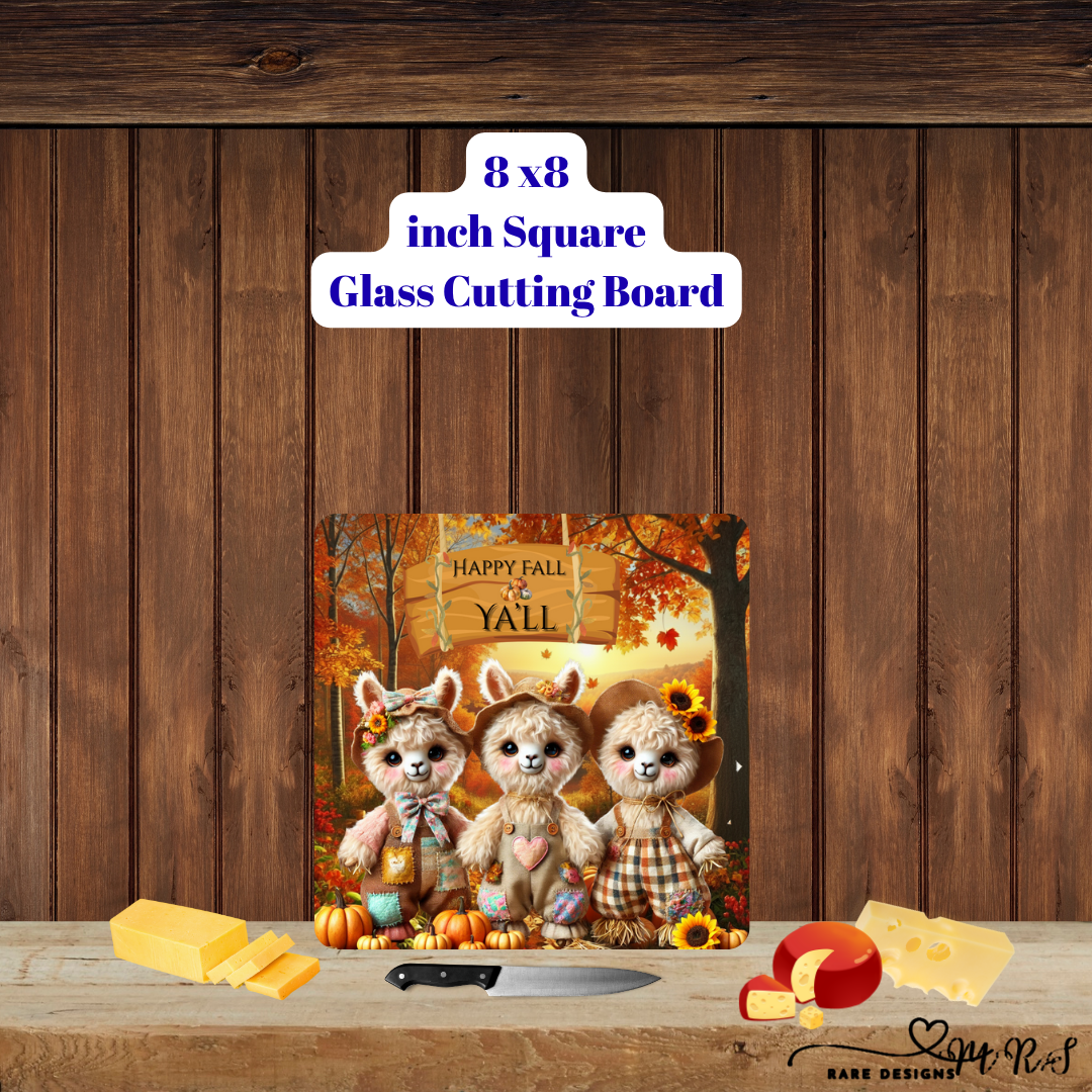 Happy Fall Y'all Farm Friends Glass Cutting Board