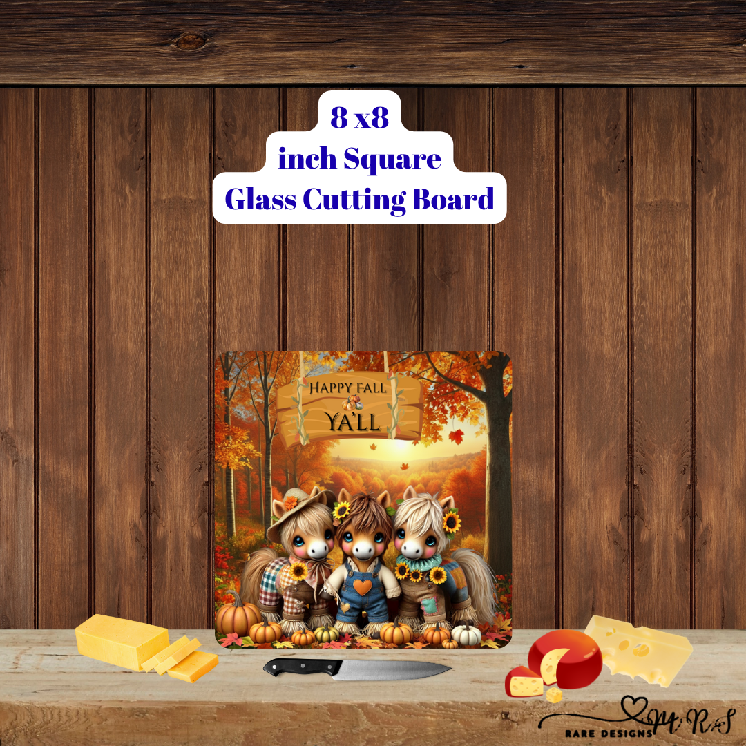 Happy Fall Y'all Farm Friends Glass Cutting Board