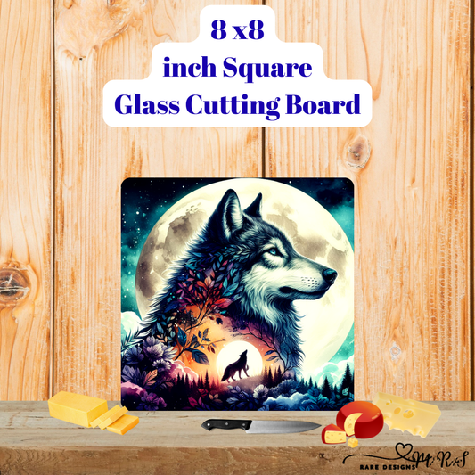 Moonlit Wolf Guardians — 8×8 Glass Cutting Board Duo