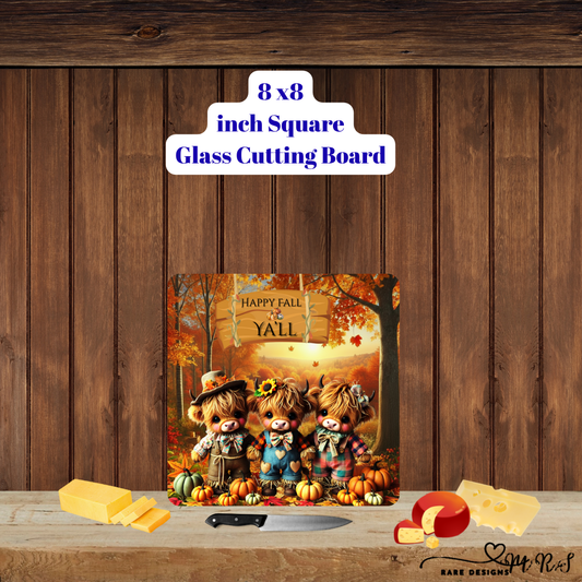 Happy Fall Y'all Farm Friends Glass Cutting Board