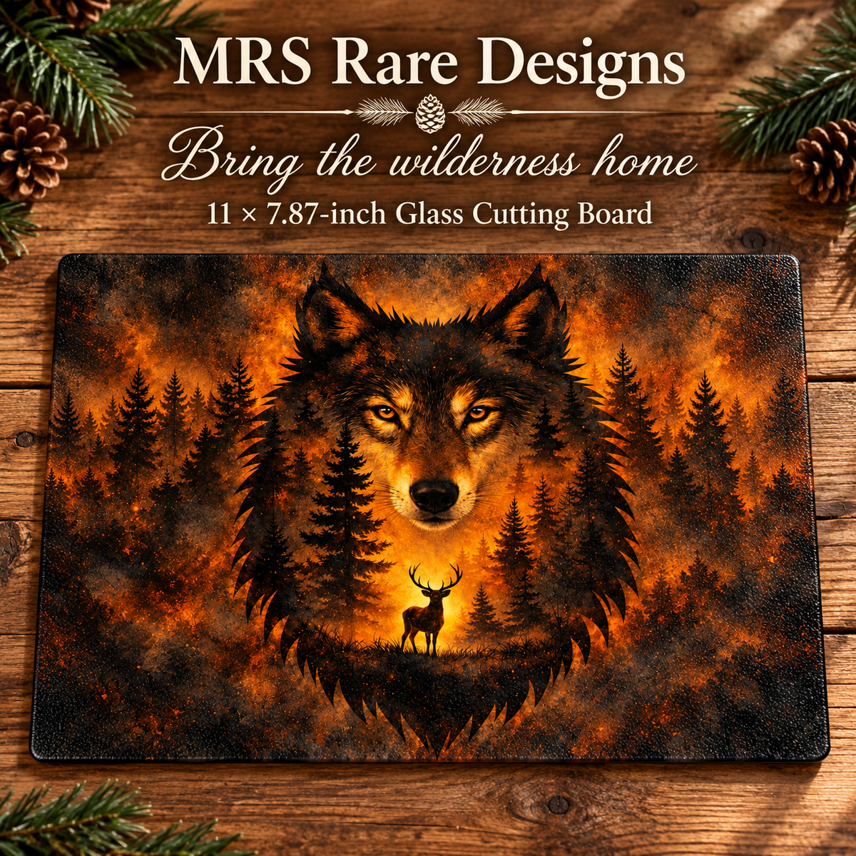 Amber Wilderness Wolf 11 × 7.87-Inch Glass Cutting Board