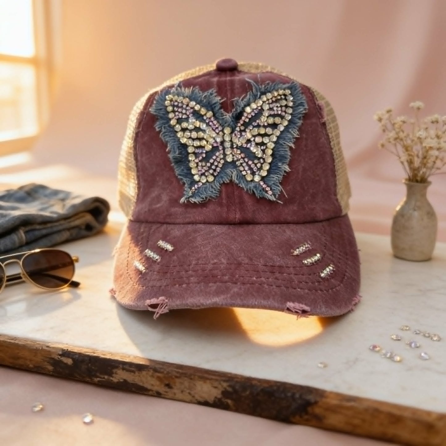 The Butterfly Effect Rhinestone Fringe Trucker Hat