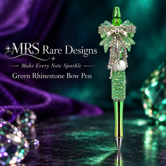 Emerald Sparkle Green Rhinestone Bow Pen