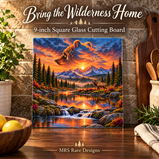 Bear Valley Sunset 9-Inch Square Glass Cutting Board
