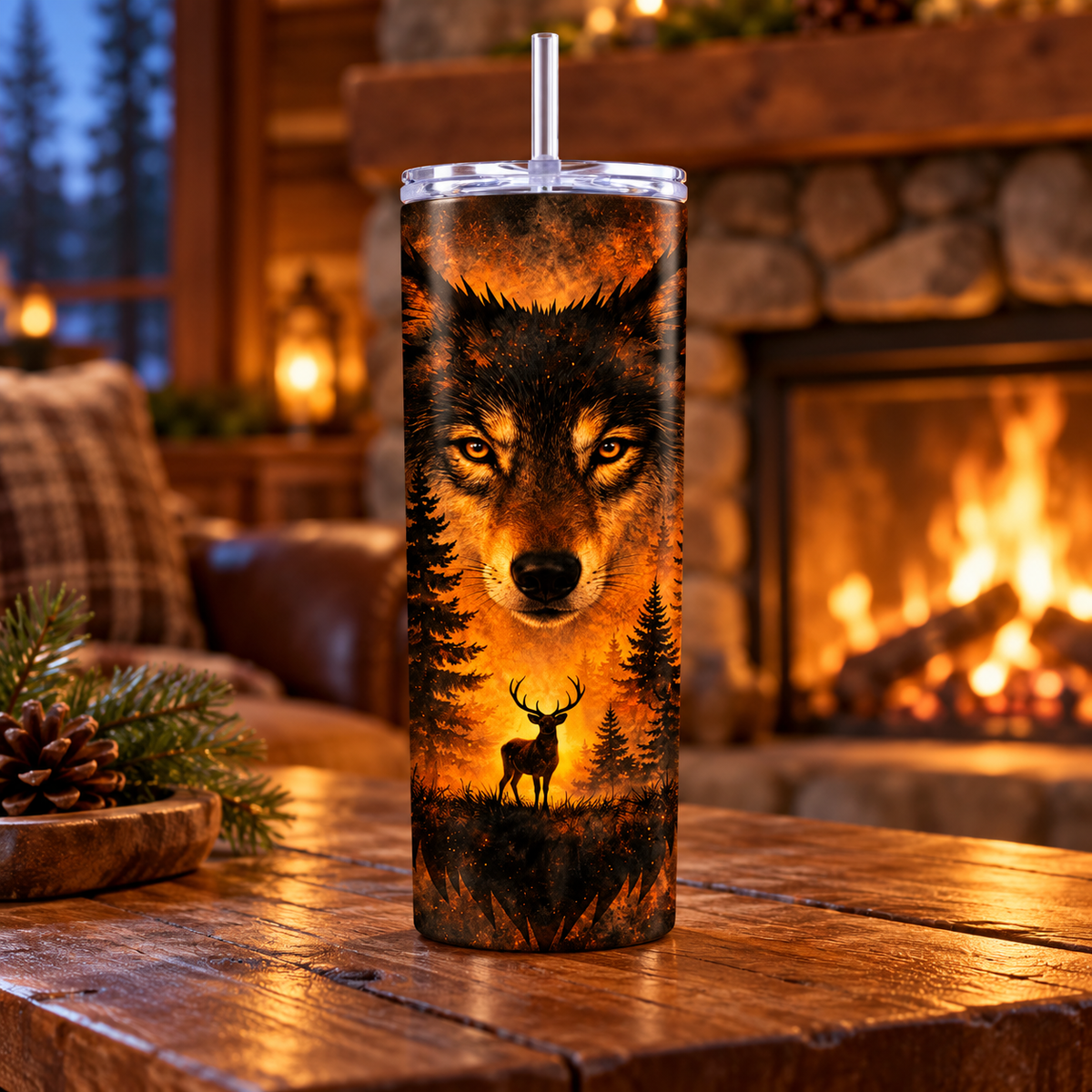 Amber Wilderness Wolf 30-Ounce Stainless Steel Tumbler