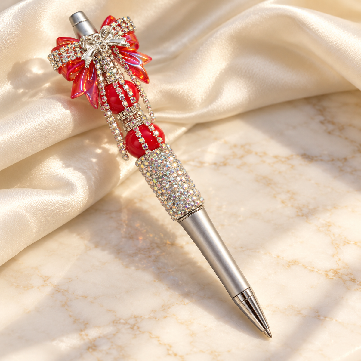 Ruby Radiance Red Rhinestone Bow Pen