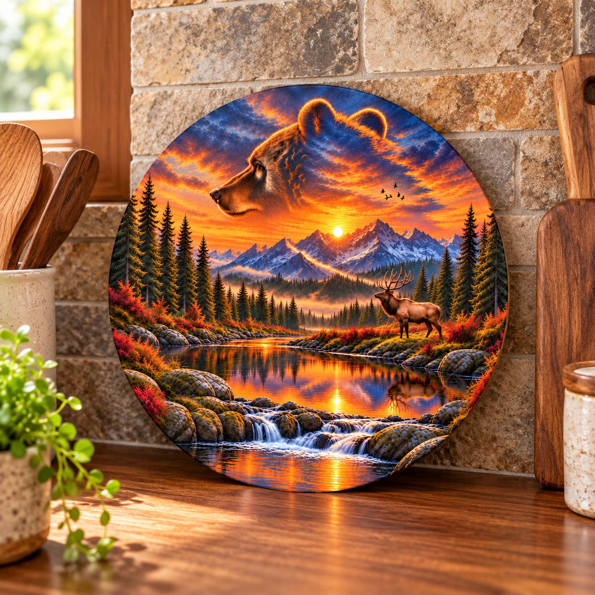 Bear Valley Sunset 9-Inch Round Glass Cutting Board