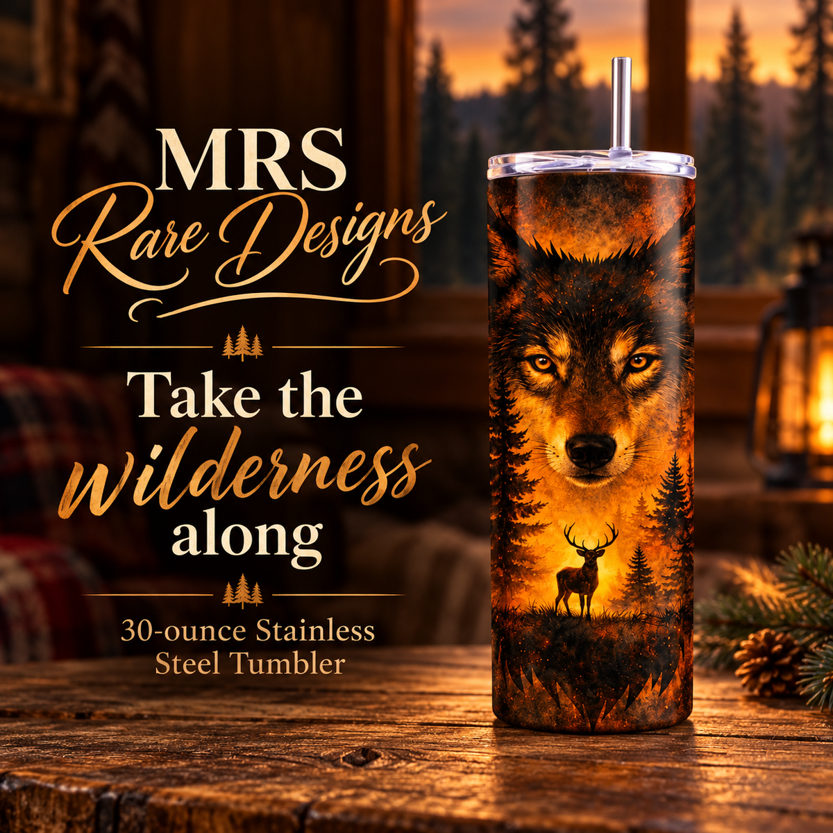 Amber Wilderness Wolf 30-Ounce Stainless Steel Tumbler