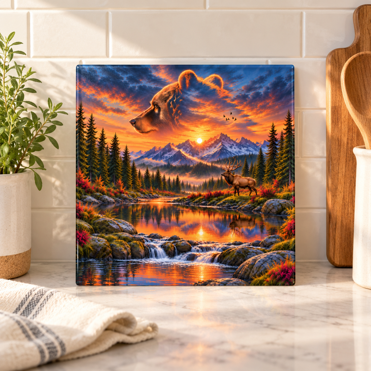 Bear Valley Sunset 9-Inch Square Glass Cutting Board