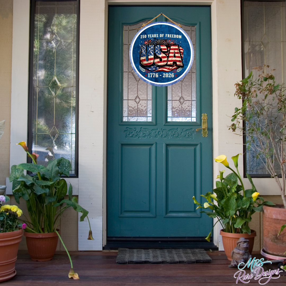 🇺🇸 250 Years of Freedom — USA Round Welcome Sign | 10 Inch | Navy Blue Edition | 1776–2026