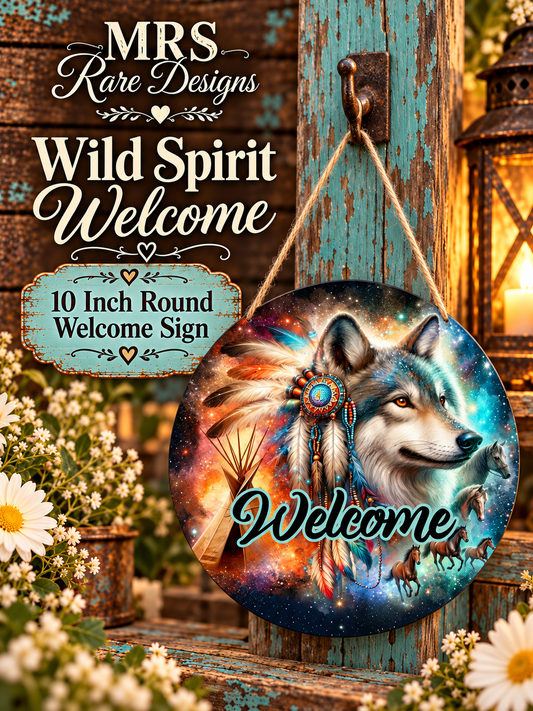 Wild Spirit Wolf 10-Inch Round Welcome Sign