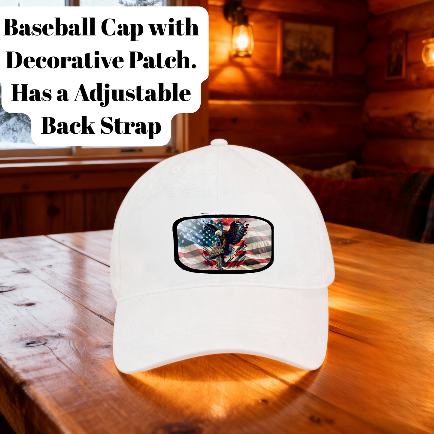 Patriotic Eagle Baseball Caps – Adjustable Back Strap with Decorative Patches
