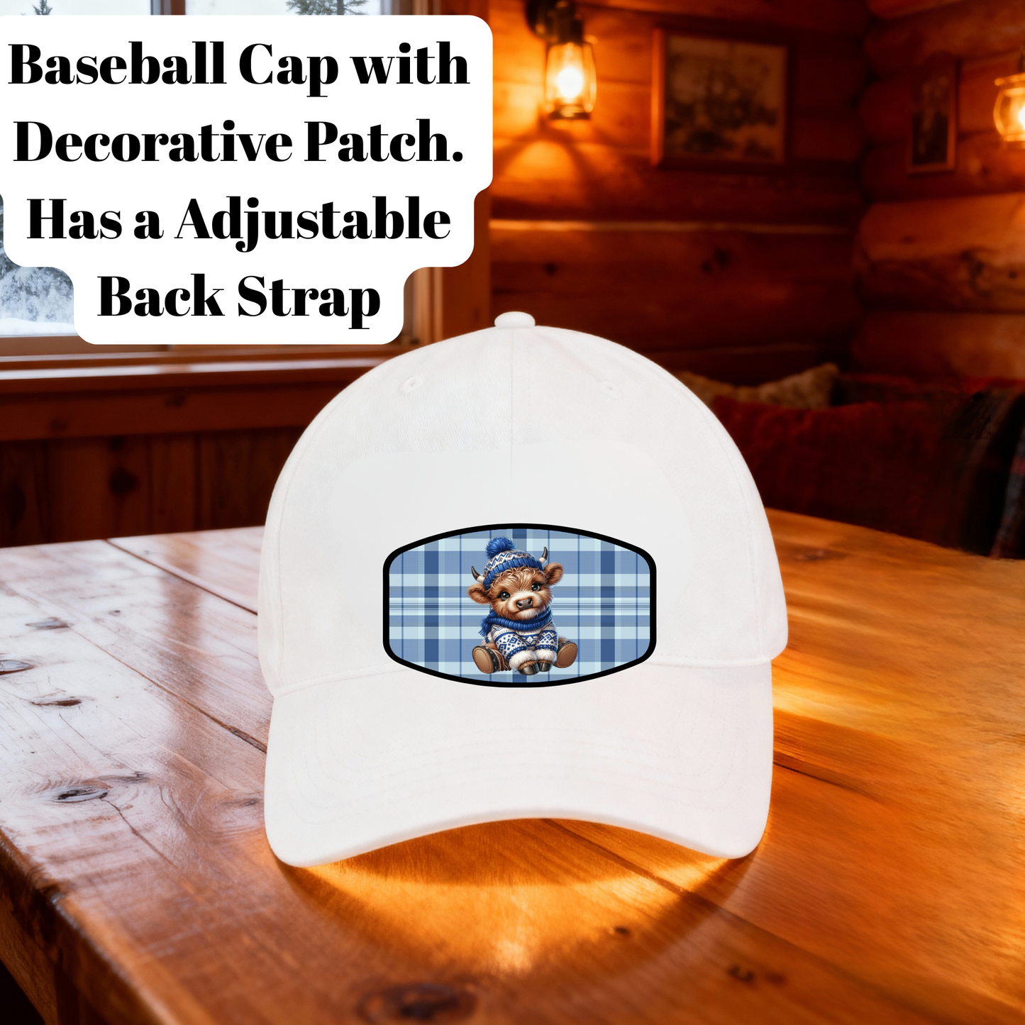 Highland Cow Plaid Patch Baseball Cap – Adjustable Unisex Hat with Cozy Country Charm