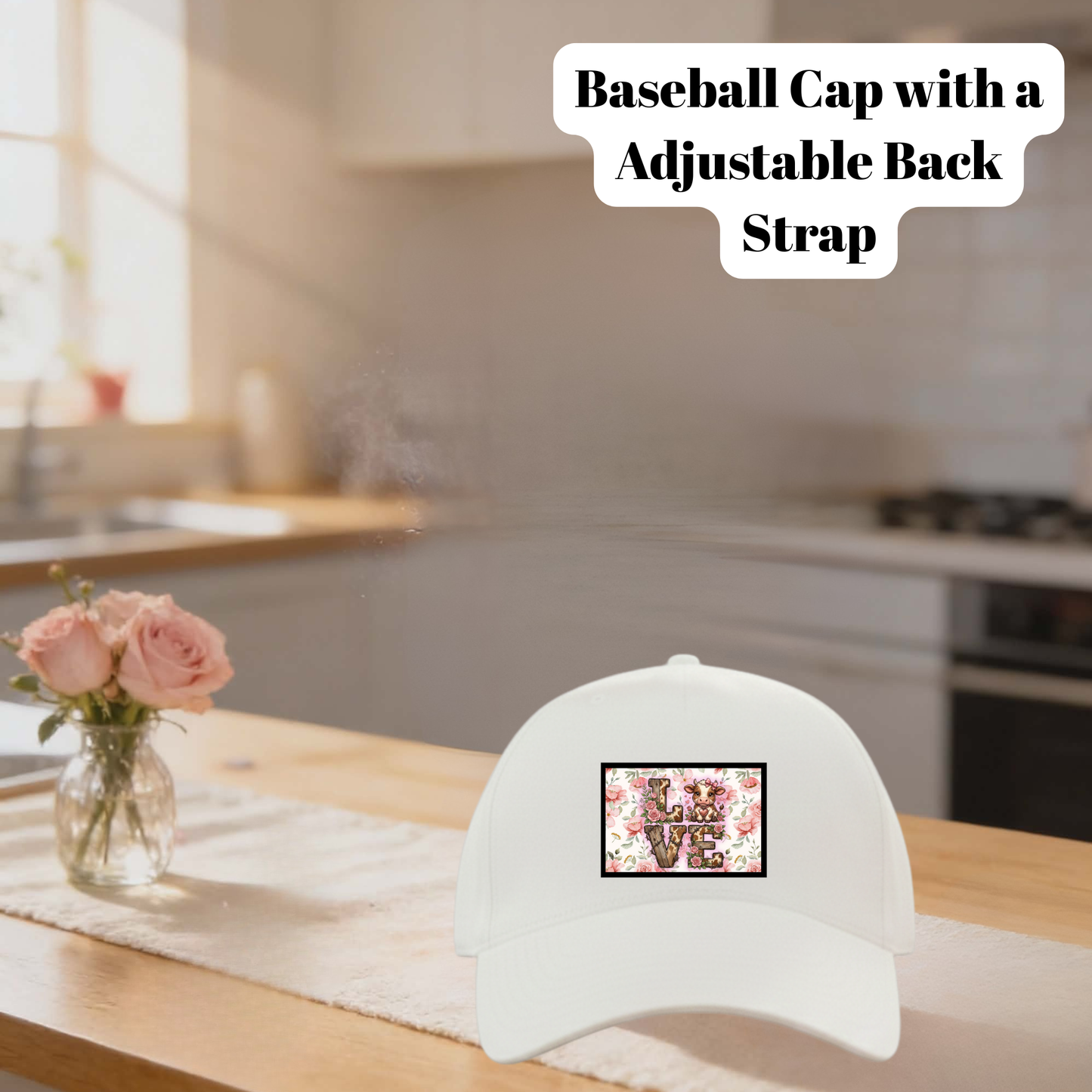 LOVE Floral Adjustable Baseball Cap Collection – Circle, Square & Oval Patch Styles