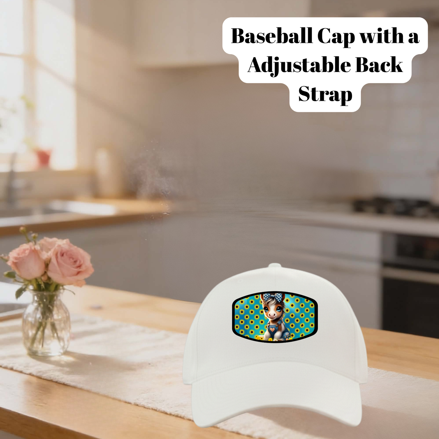 Cute Donkey Art White Baseball Cap with Adjustable Back Strap