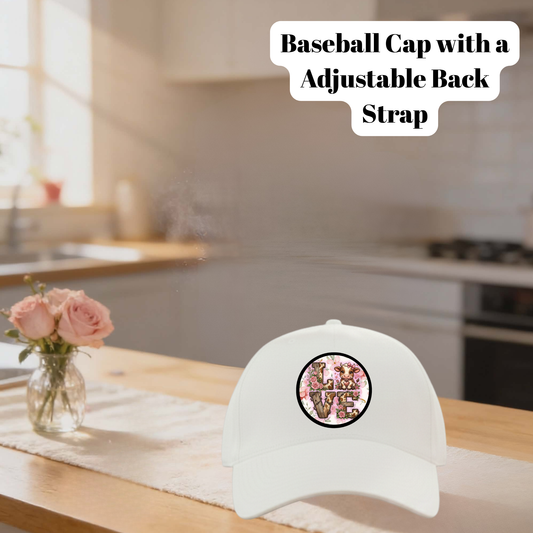 LOVE Floral Adjustable Baseball Cap Collection – Circle, Square & Oval Patch Styles