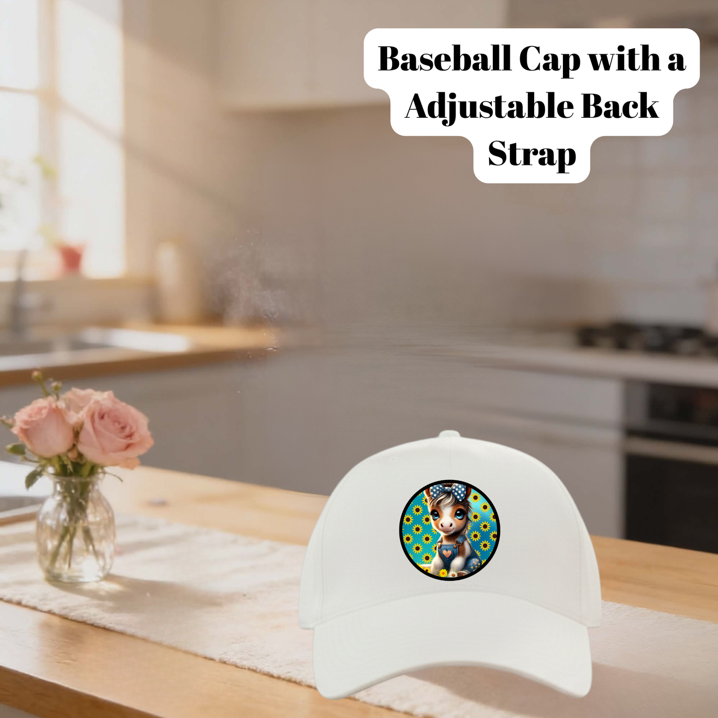 Cute Donkey Art White Baseball Cap with Adjustable Back Strap