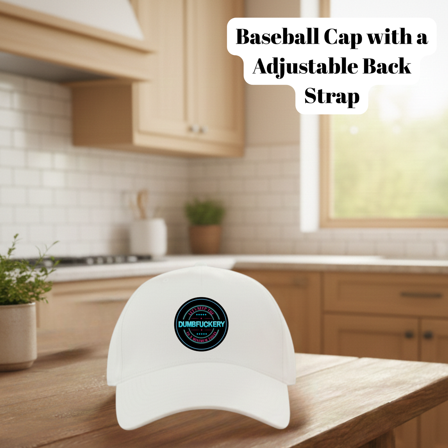 Dumbfuckery Adjustable Baseball Cap – Classic White Hat with Bold Humor Patch
