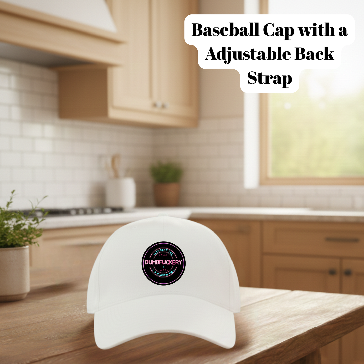 Dumbfuckery Adjustable Baseball Cap – Classic White Hat with Bold Humor Patch