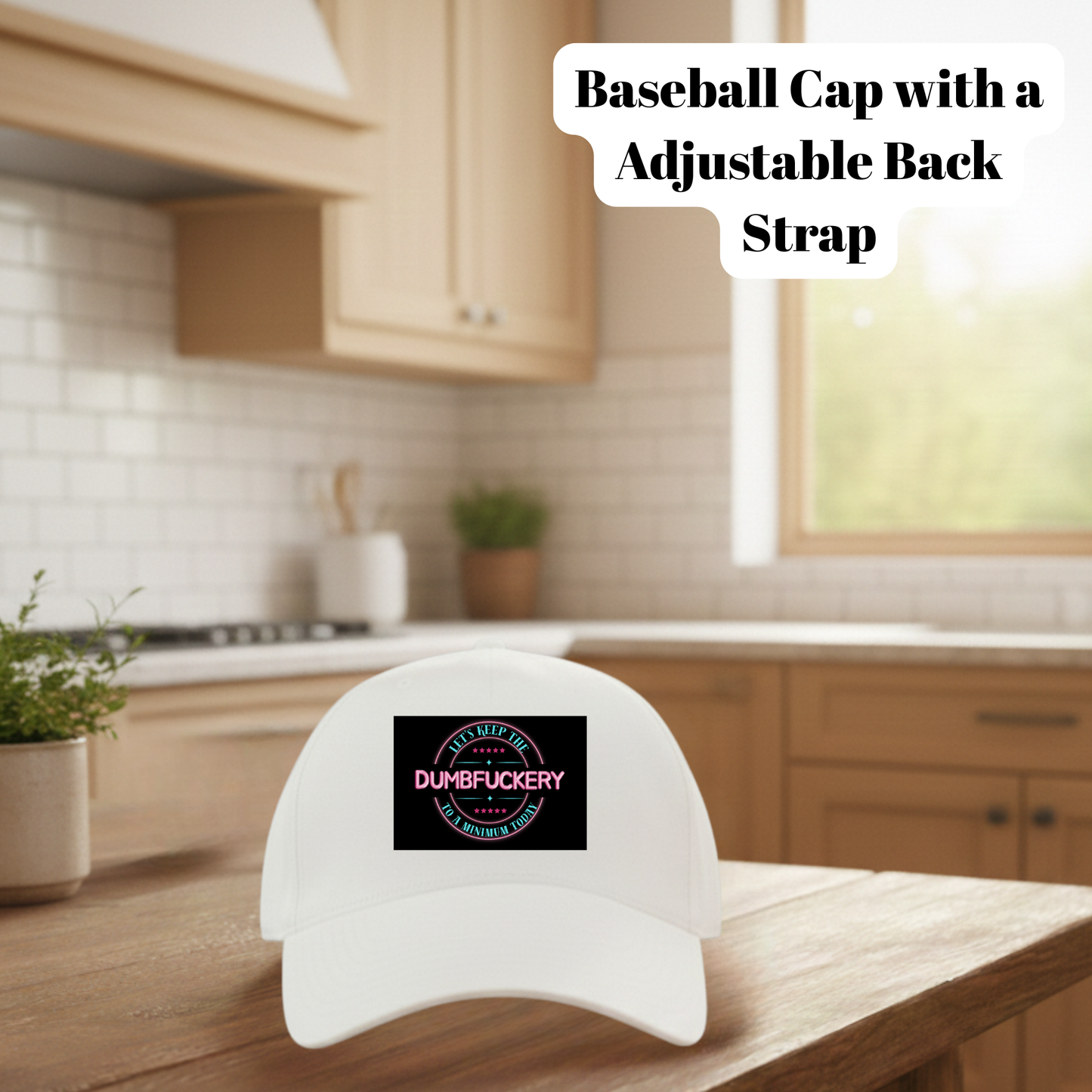Dumbfuckery Adjustable Baseball Cap – Classic White Hat with Bold Humor Patch