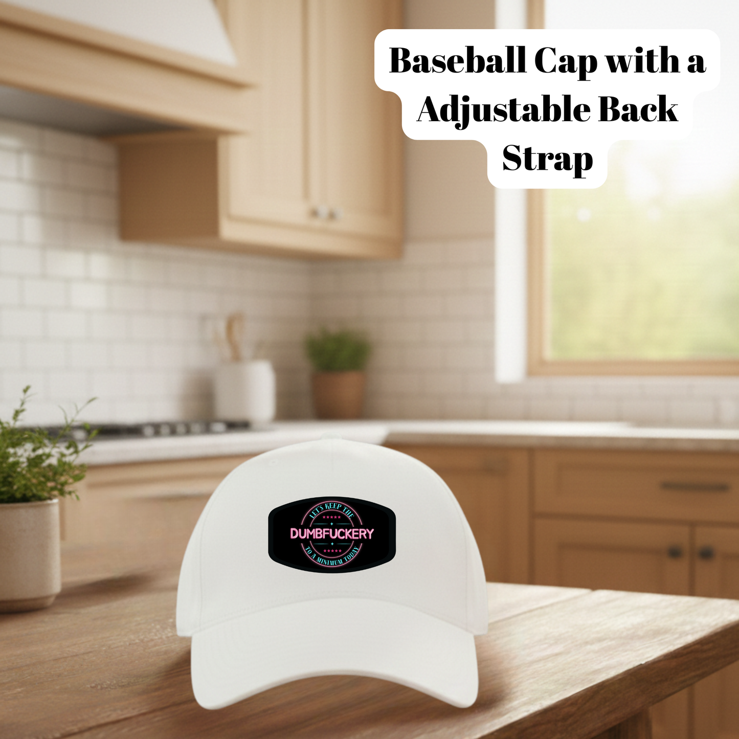 Dumbfuckery Adjustable Baseball Cap – Classic White Hat with Bold Humor Patch