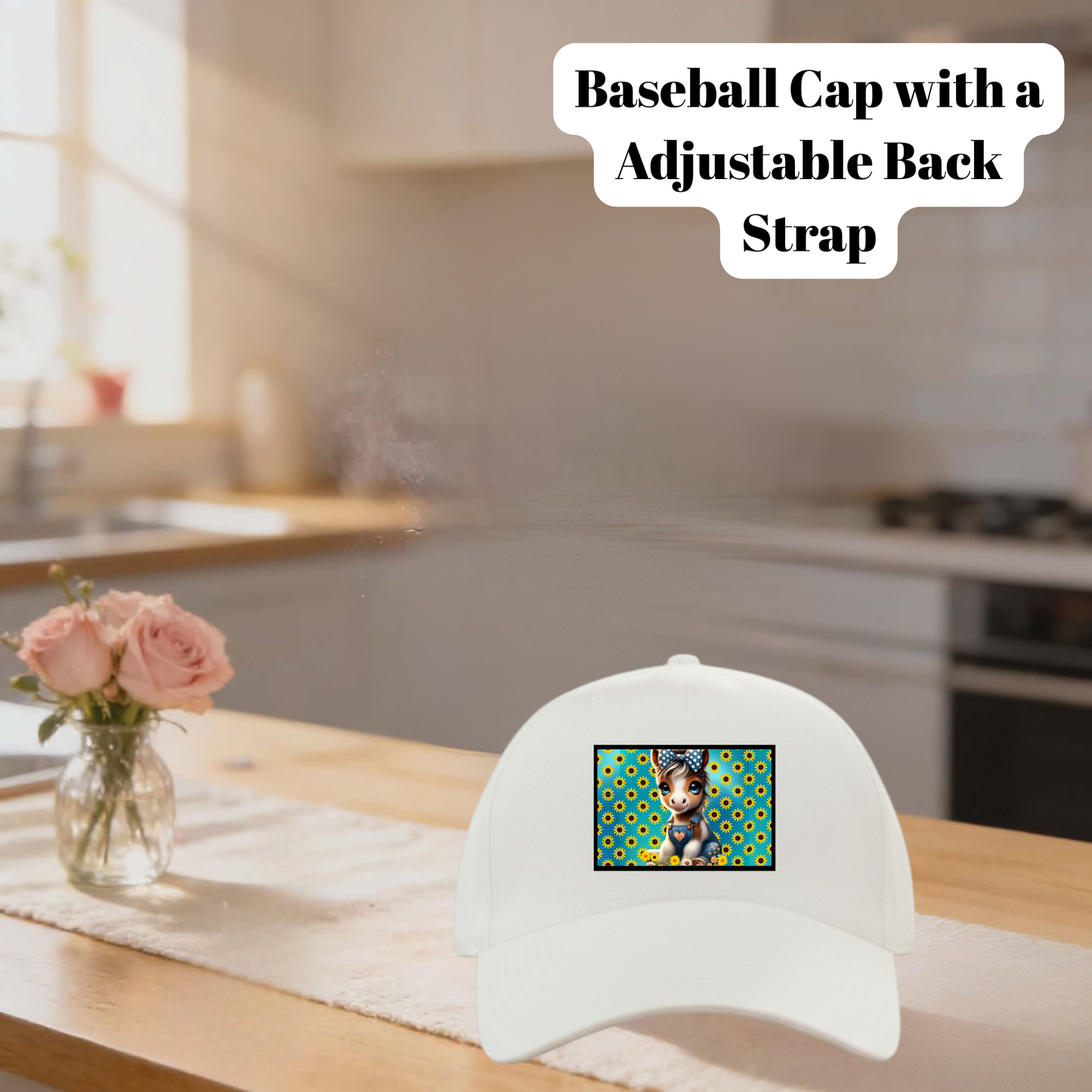 Cute Donkey Art White Baseball Cap with Adjustable Back Strap