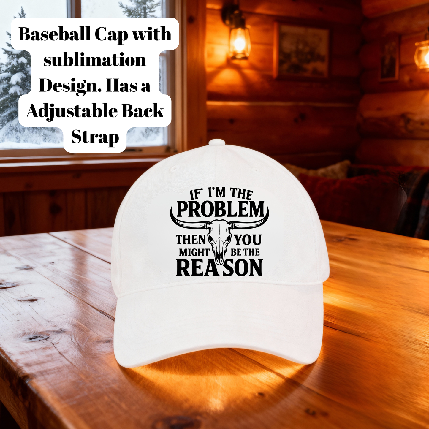 If I’m the Problem Then You Might Be the Reason Baseball Cap – Western Skull Sublimation Hat with Adjustable Back Strap